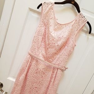 Pink Crochet Lace Belted Dress